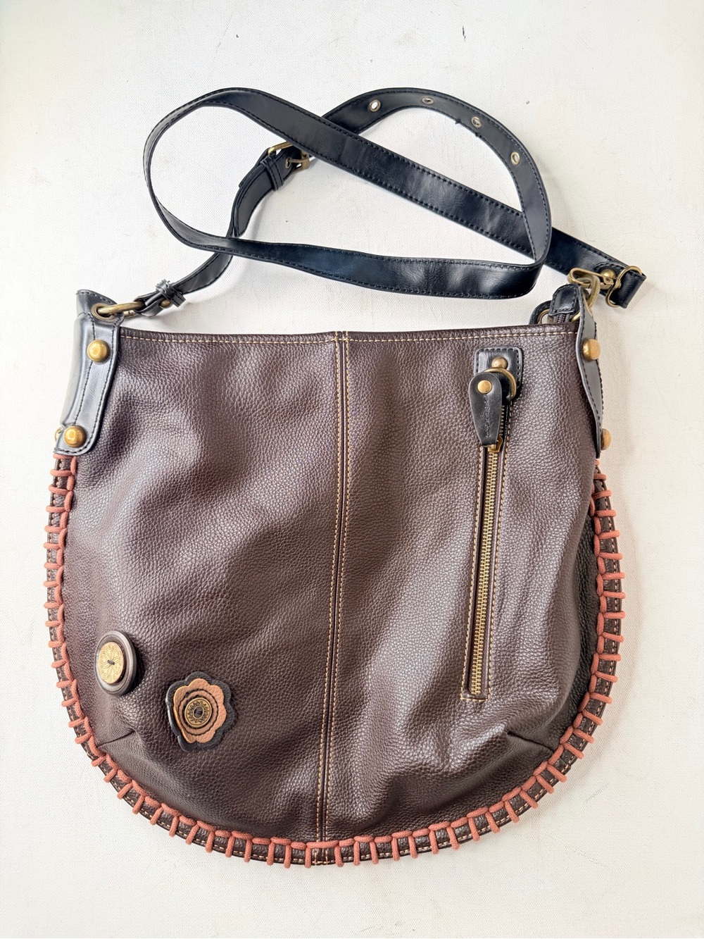 Chala boho brown leather shoulder bag - Picture 2 of 7